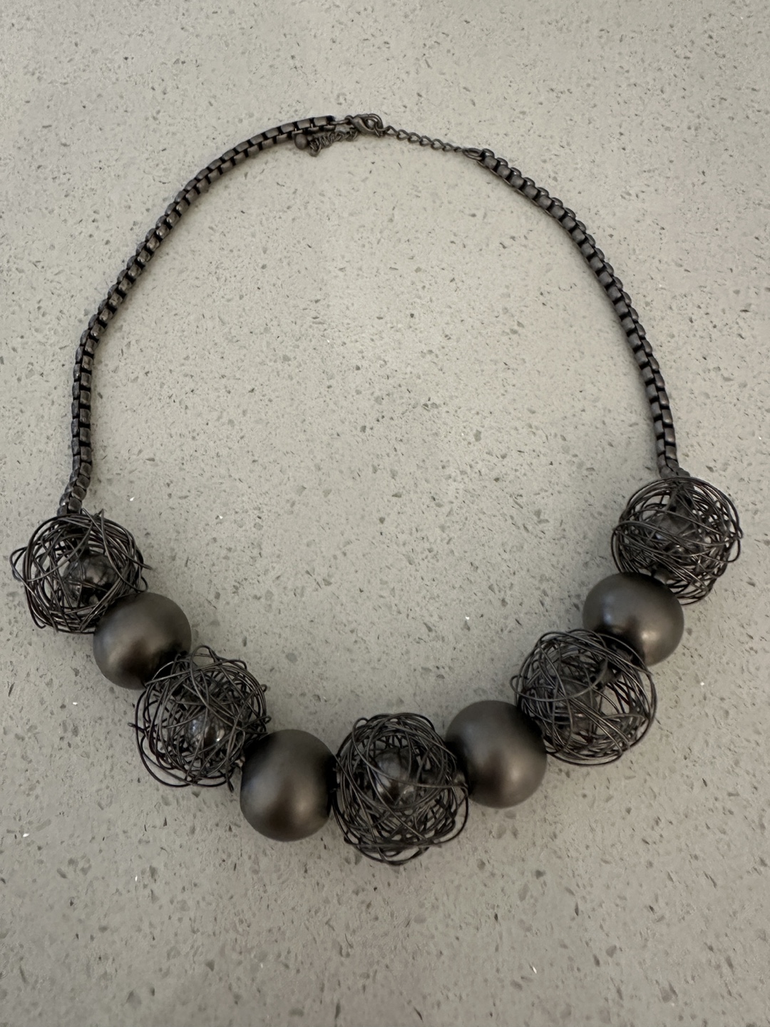 Black Statement Necklace with Wire Cage Beads
