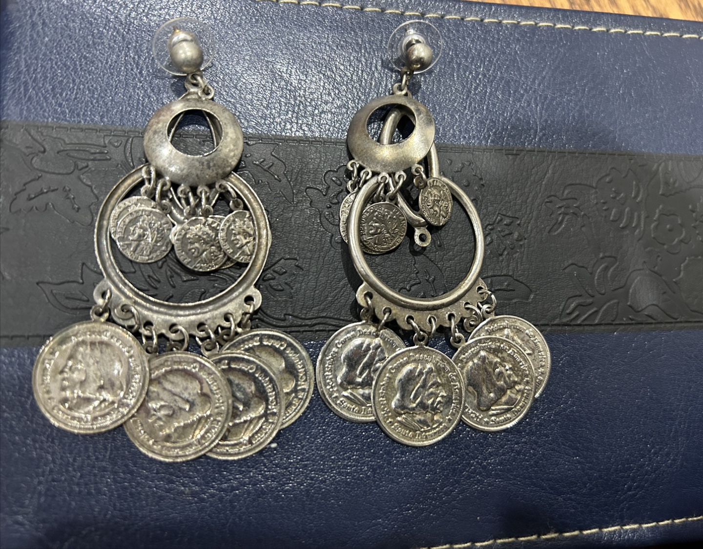 Vintage Silver Tone Coin Earrings