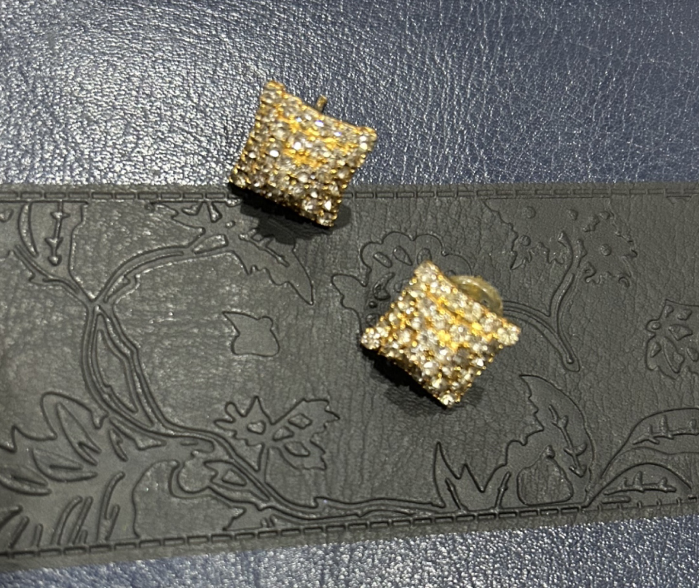 Gold Tone Cubic Zirconia Square Stud Earrings