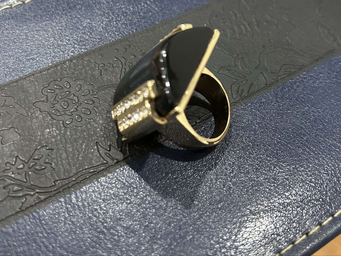 Black Onyx & CZ Gold-Tone Statement Ring - photo 2