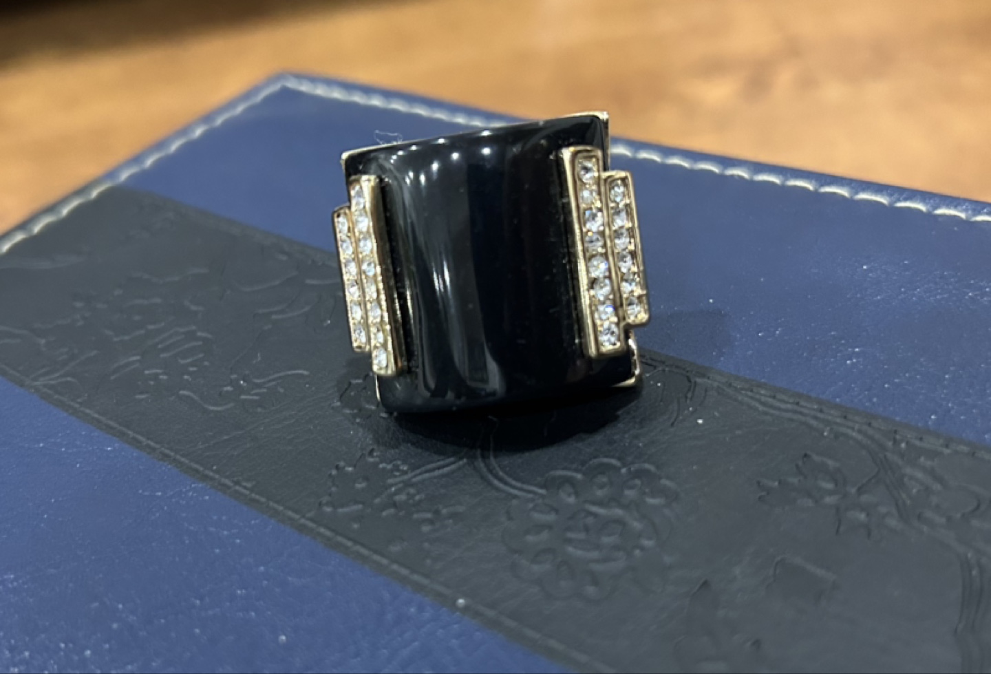 Black Onyx & CZ Gold-Tone Statement Ring