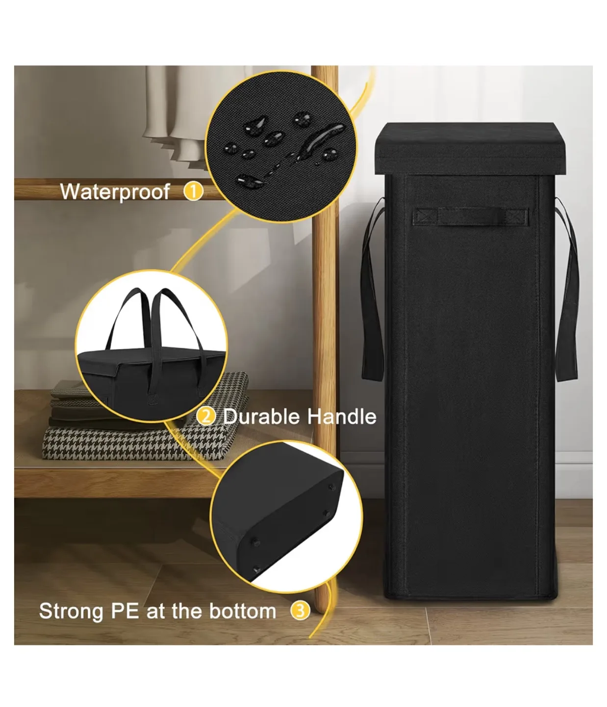 Large Capacity Black Laundry Hamper with Lid image indicator(2)