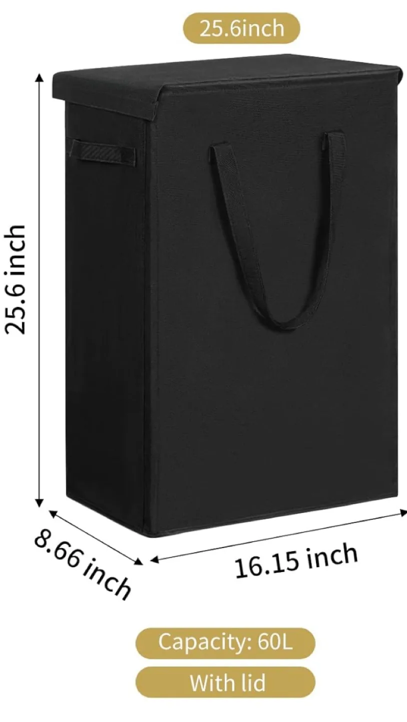 Large Capacity Black Laundry Hamper with Lid image indicator(3)