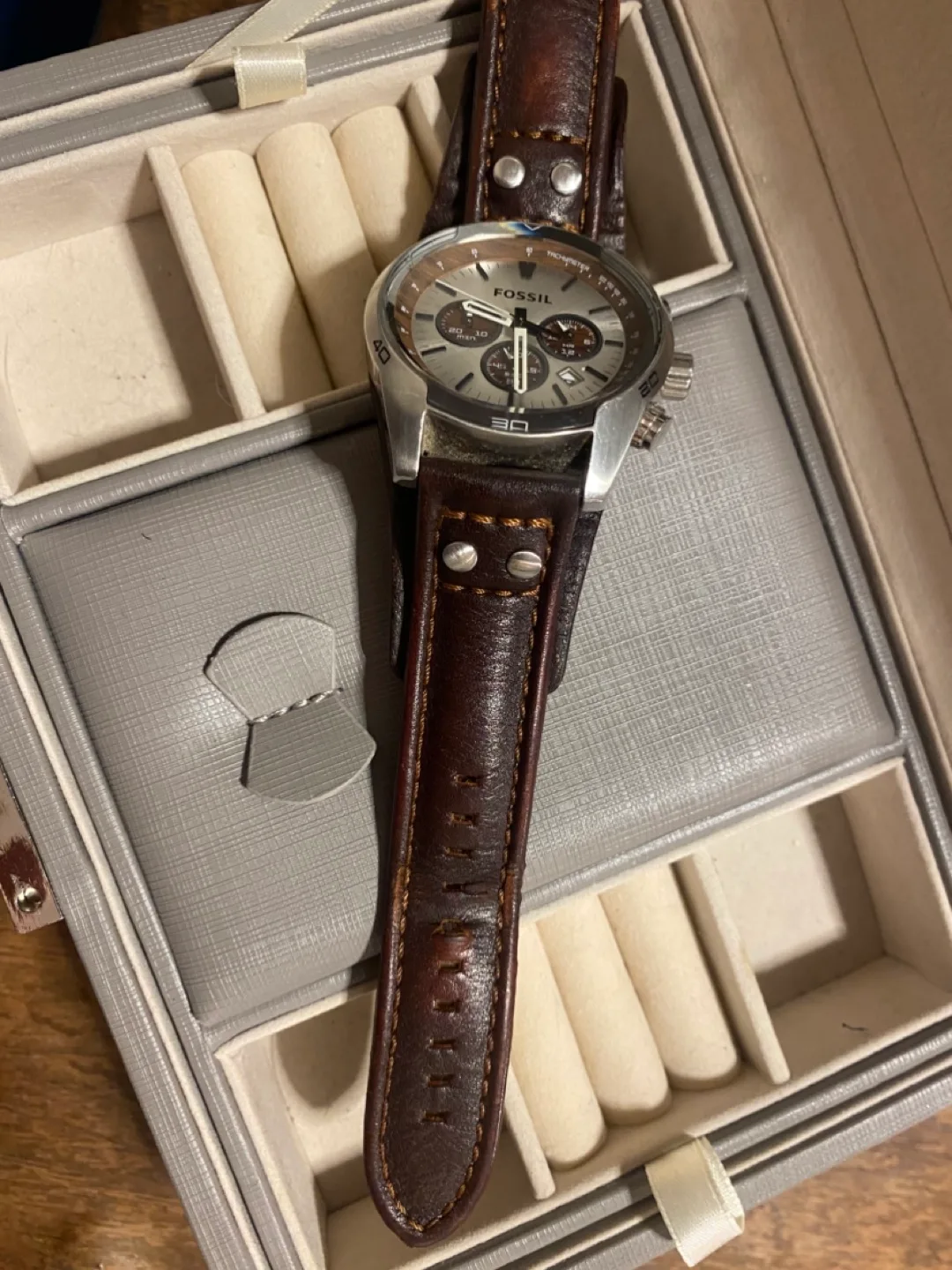 Fossil Men's Chronograph Watch Brown Leather Band image indicator(8)