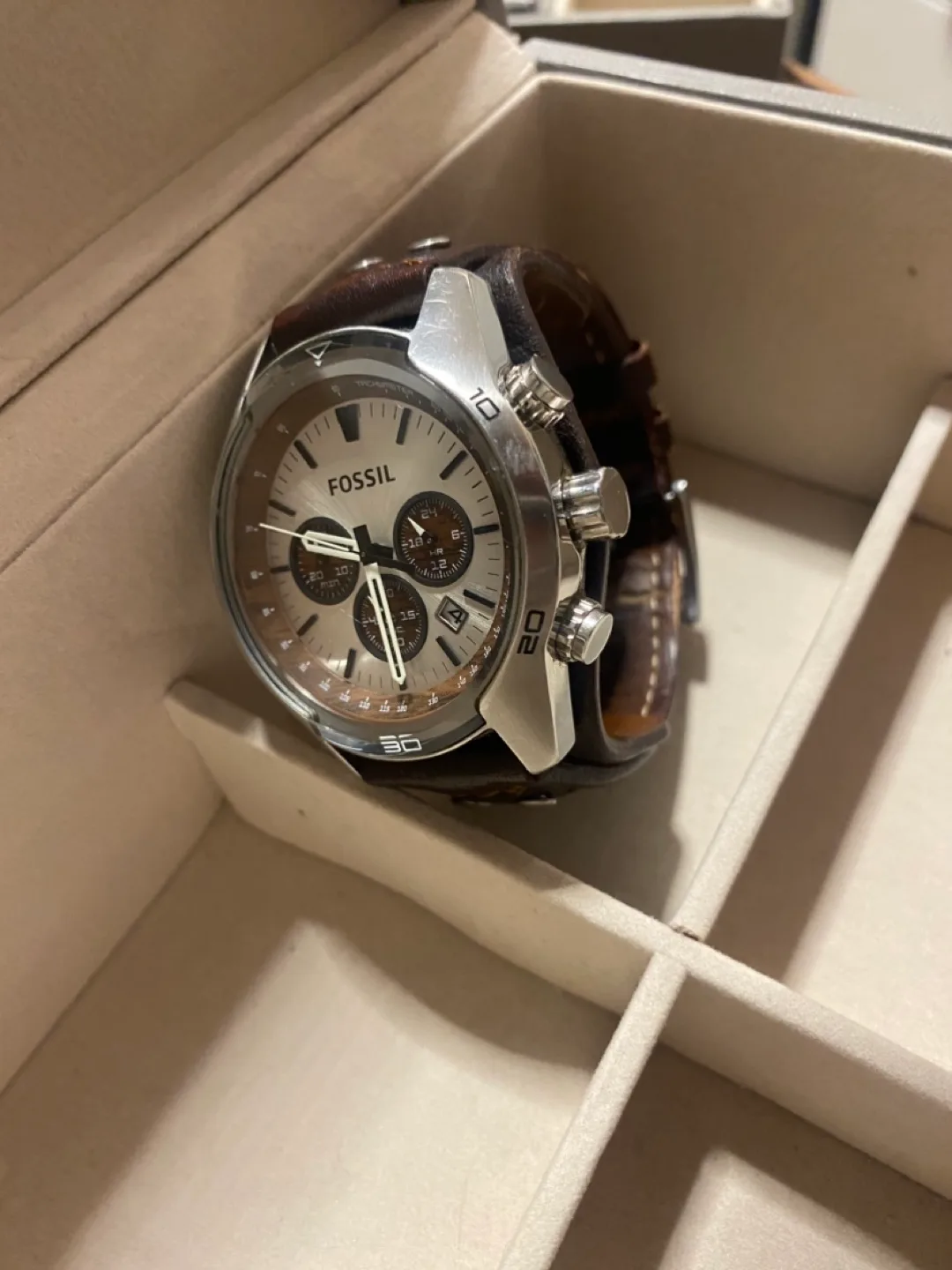 Fossil Men's Chronograph Watch Brown Leather Band image indicator(4)