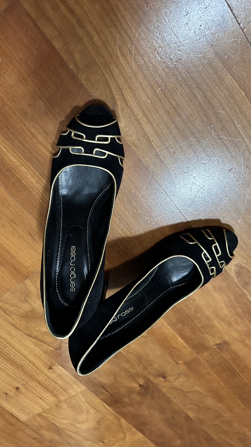 Sergio Rossi Black Suede Peep Toe Heels Size 36 - photo 2