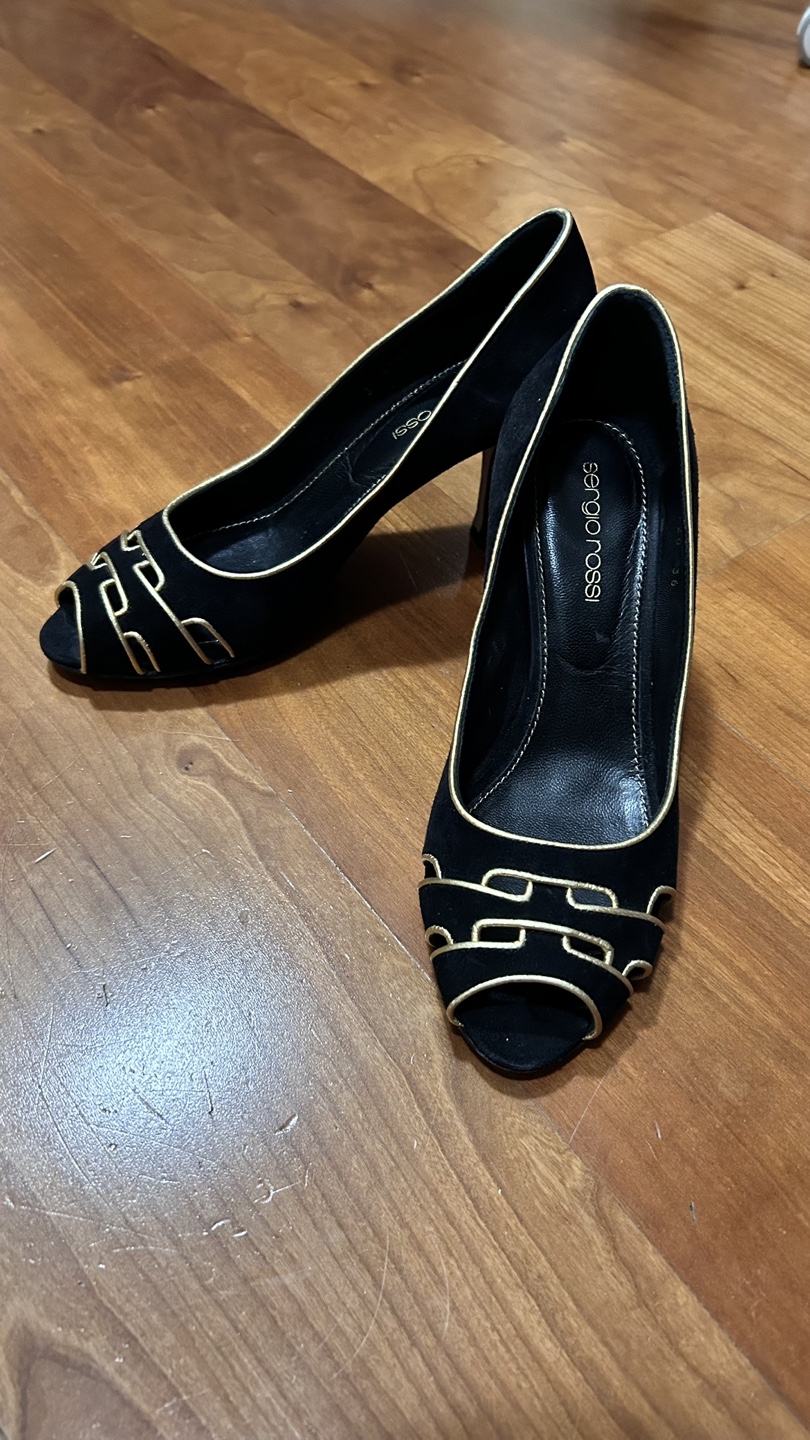 Sergio Rossi Black Suede Peep Toe Heels Size 36