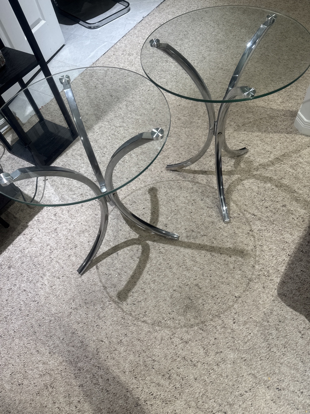 Pair of Glass and Chrome Accent Side Tables