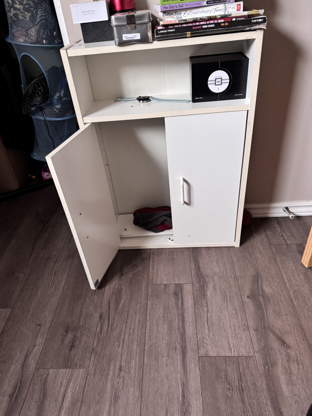 White Wooden Cabinet with Doors and Shelf - photo 2