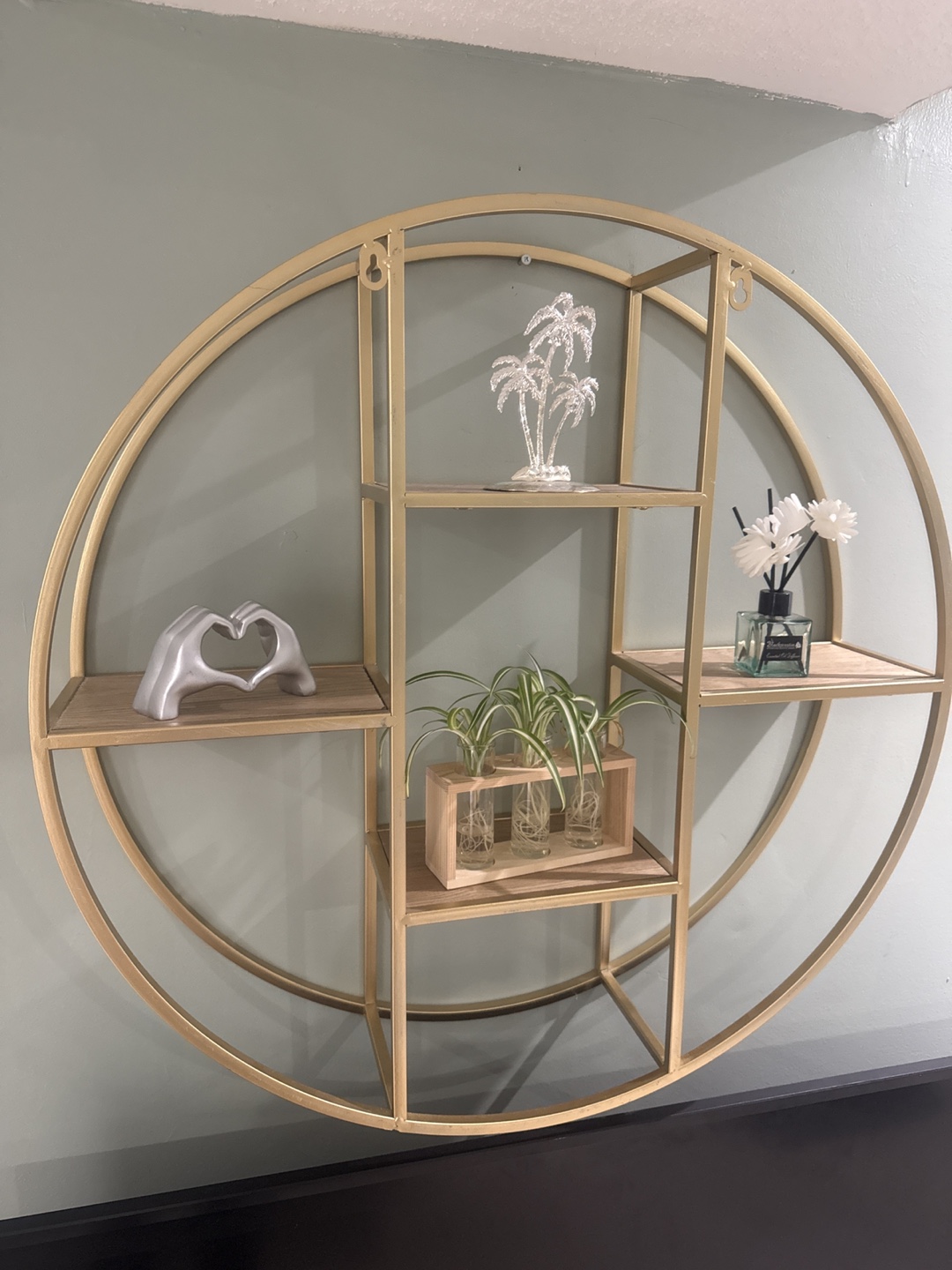Gold Round Wall Shelf with Four Compartments
