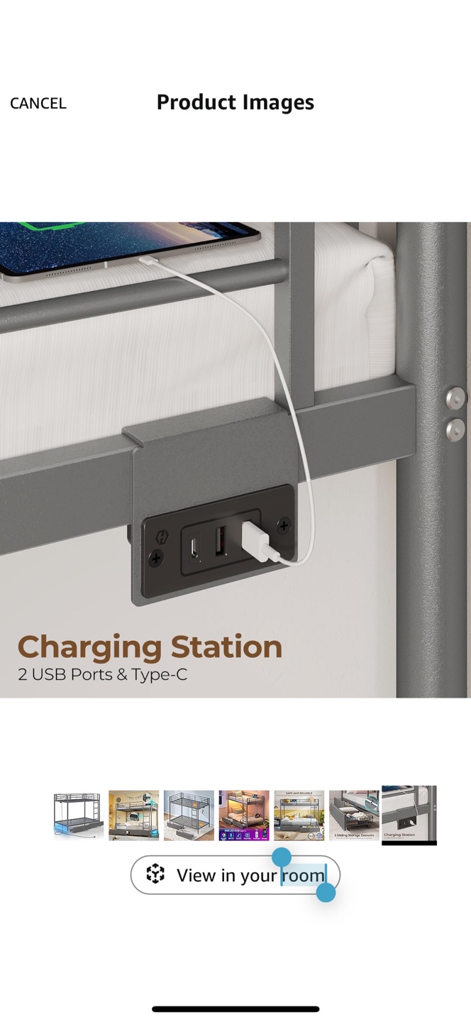 Metal Bunk Bed with Storage Drawers and USB Charging Station - photo 3
