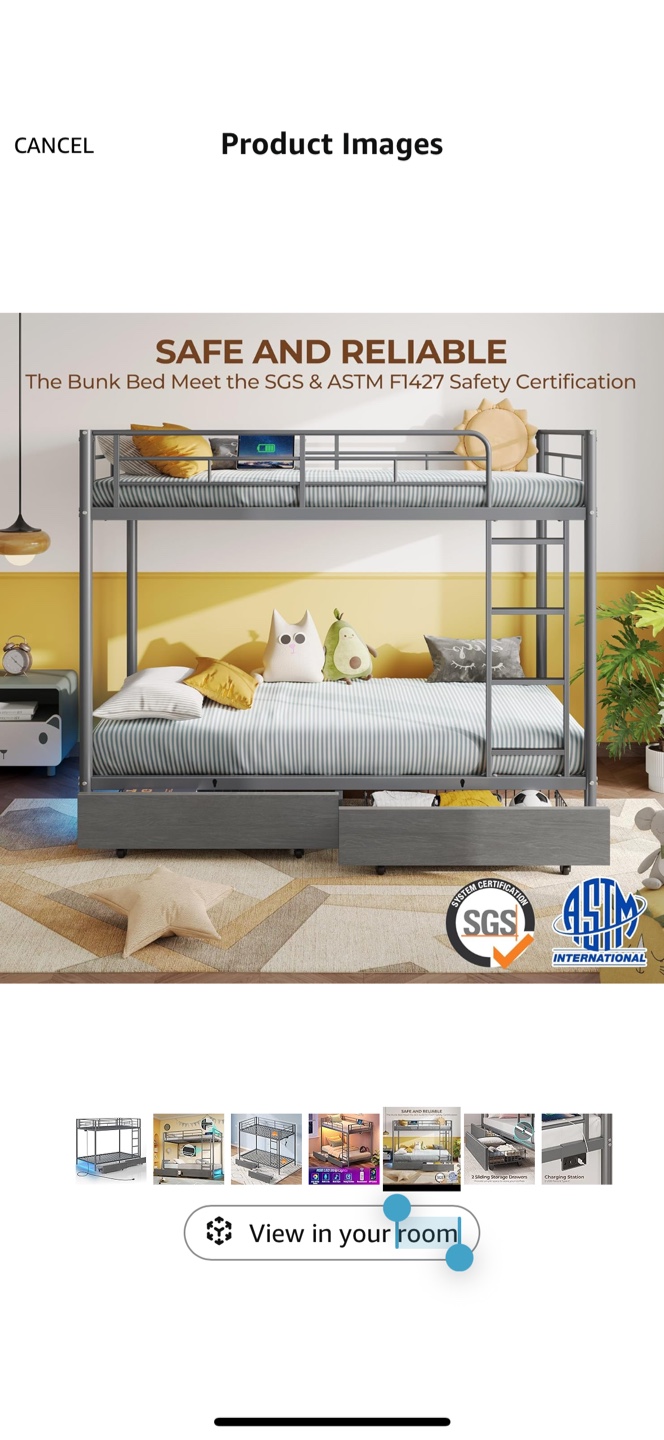 Metal Bunk Bed with Storage Drawers and USB Charging Station - photo 2