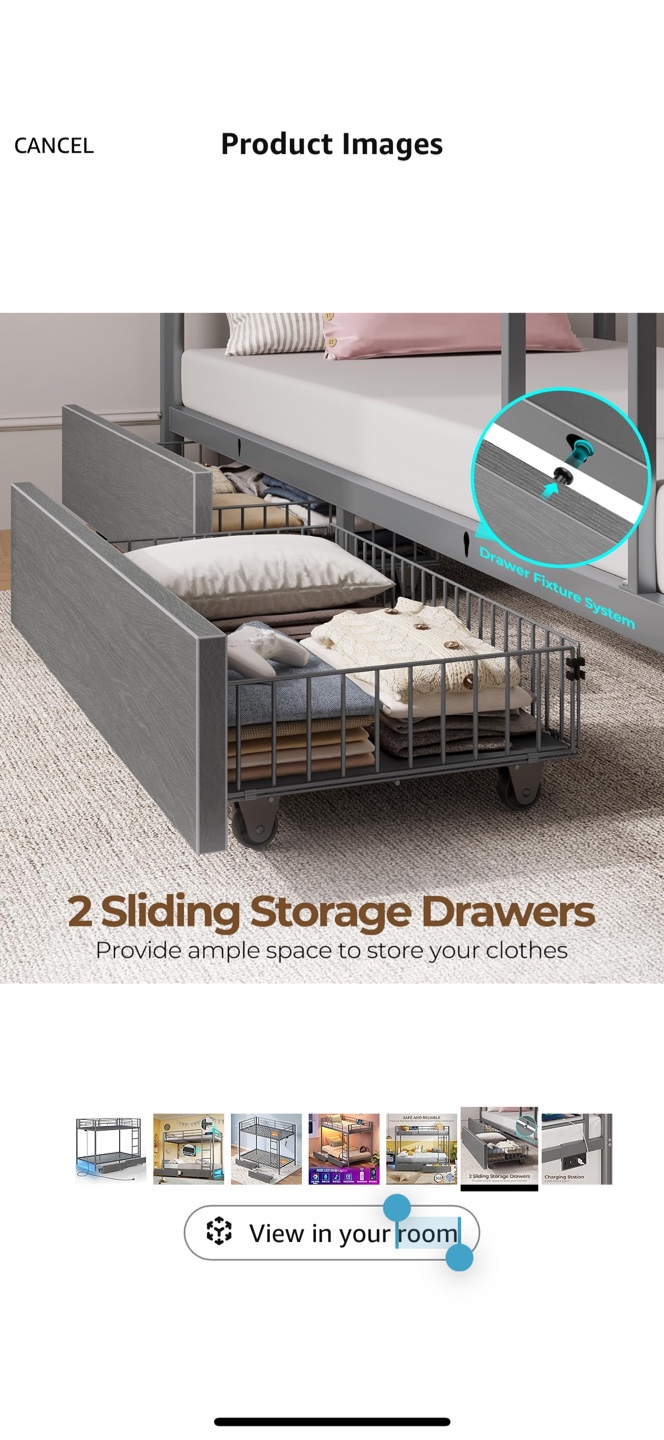 Metal Bunk Bed with Storage Drawers and USB Charging Station - photo 4