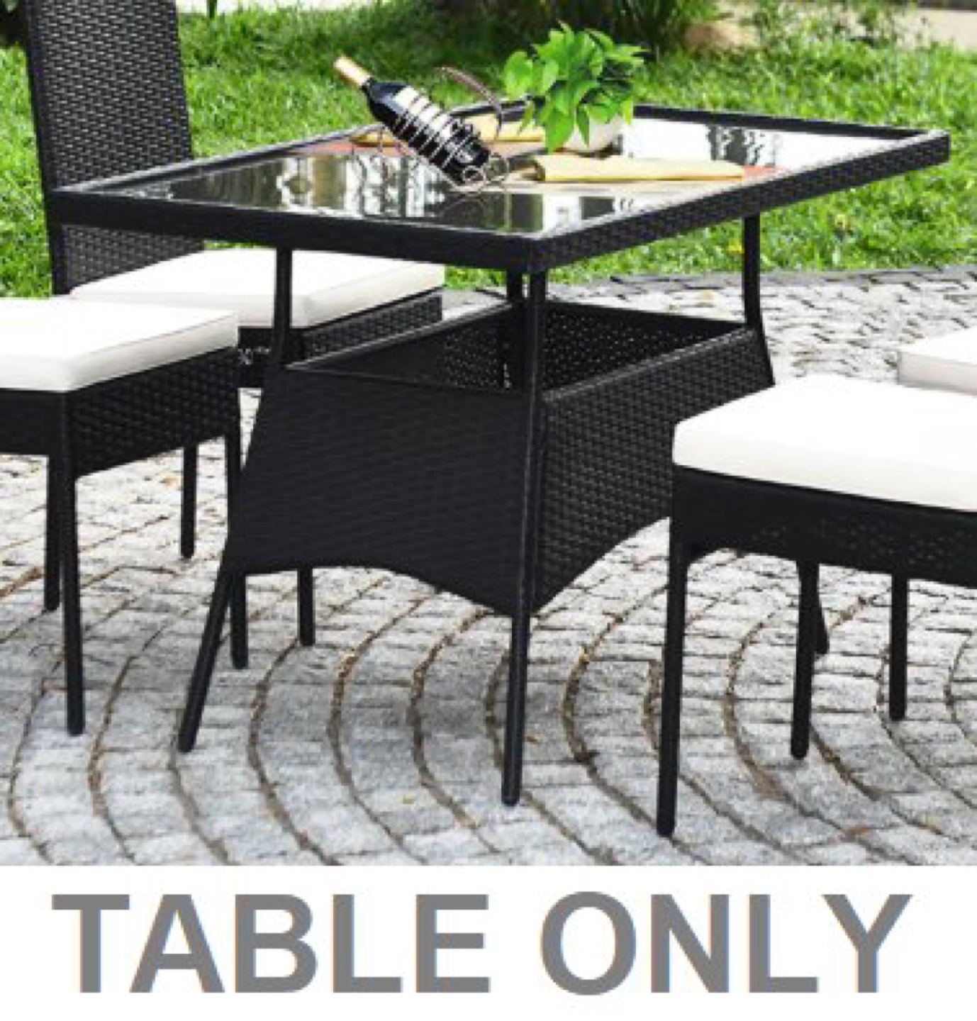 BNIB - COSTWAY PATIO JOY TEMPERED GLASS WICKER TABLE