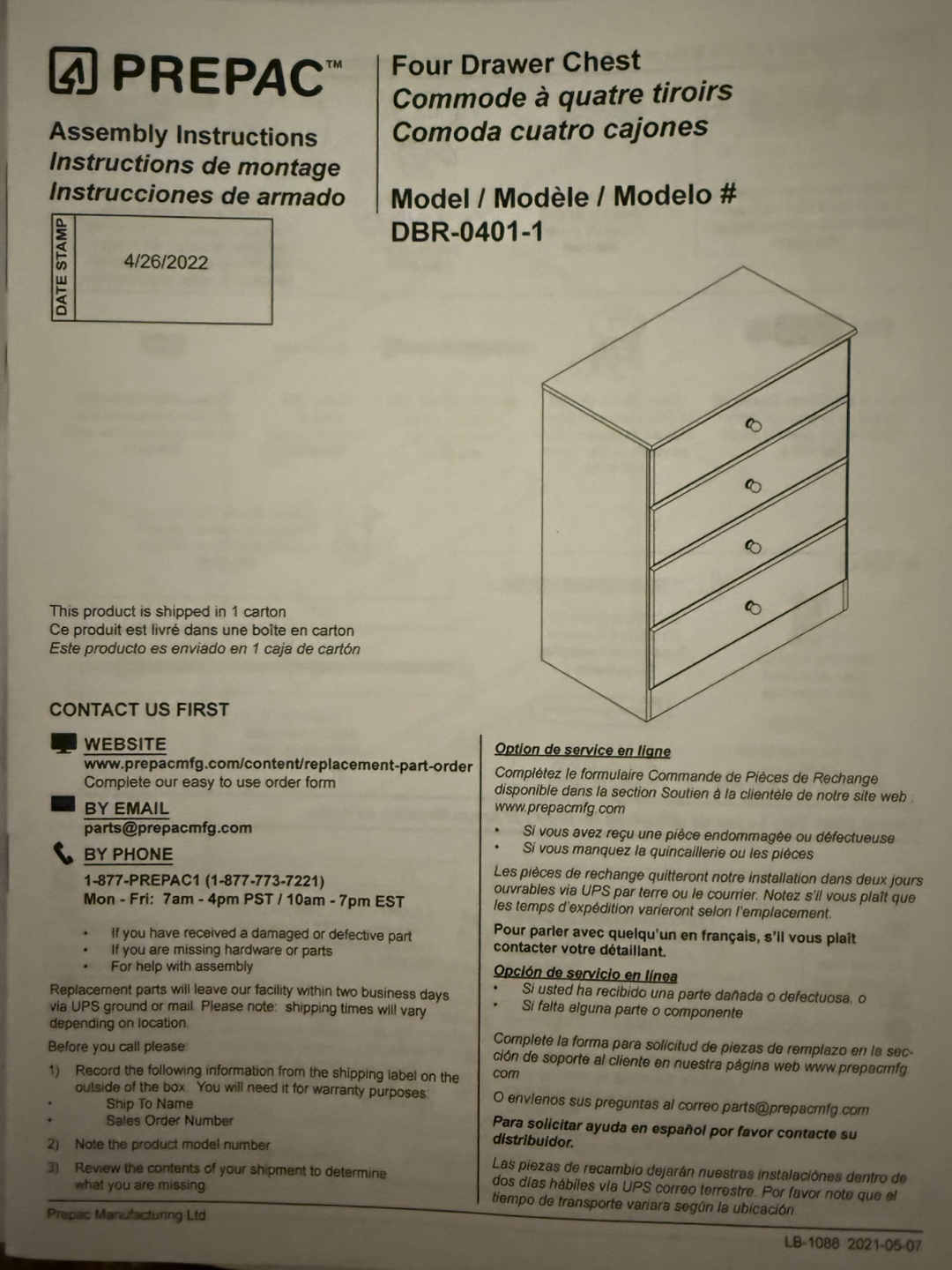 PREPAC 4-Drawer Chest - Black - photo 2