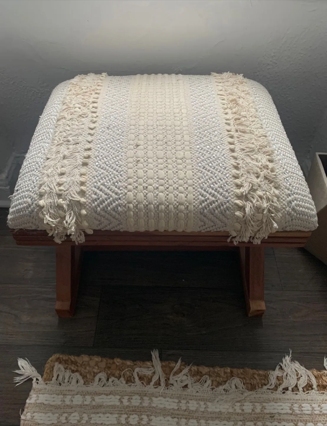 Bohemian wooden ottoman / bench thumbnail