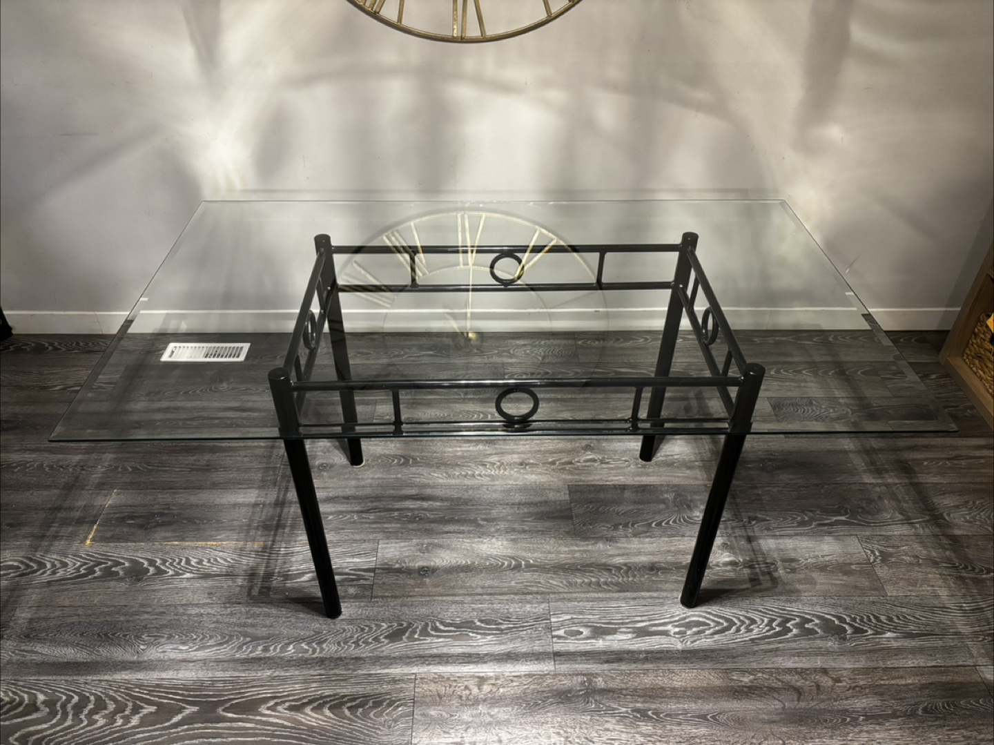 Glass Dining Table with Black Metal Base // Free Delivery