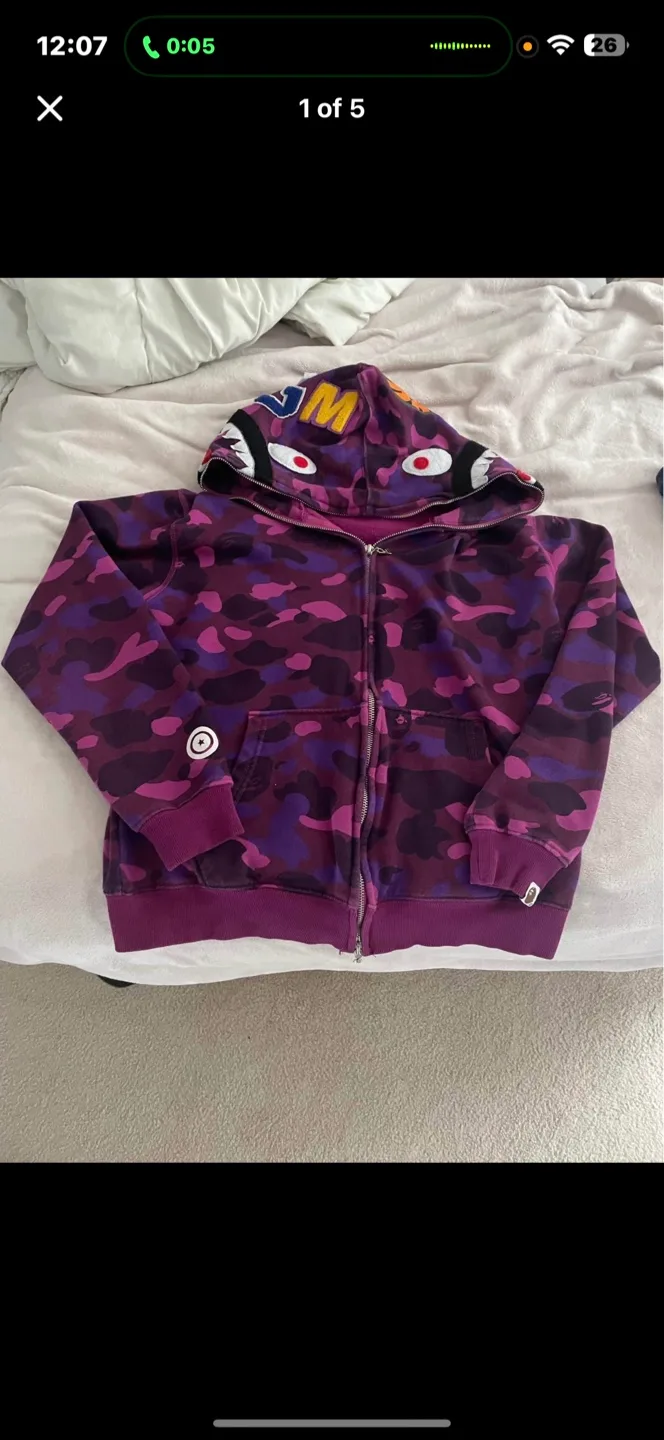 A Bathing Ape Purple Camo Shark Hoodie thumbnail