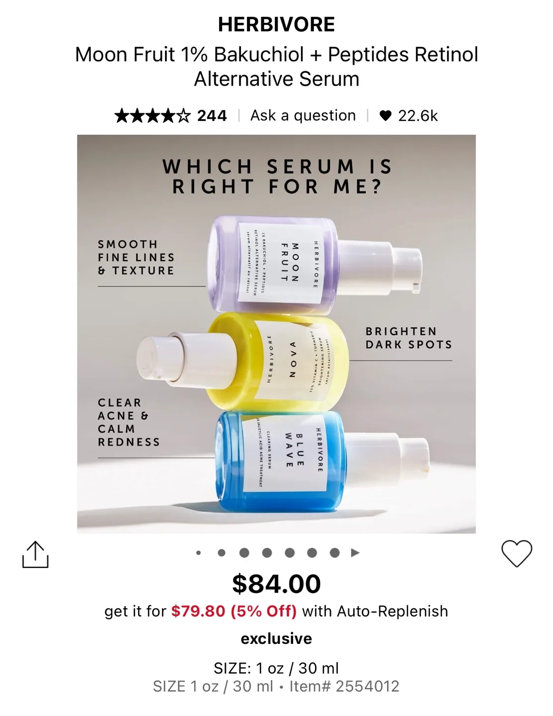 (Trial Size) HERBIVORE Moon Fruit Peptides Retinol Serum image indicator(4)