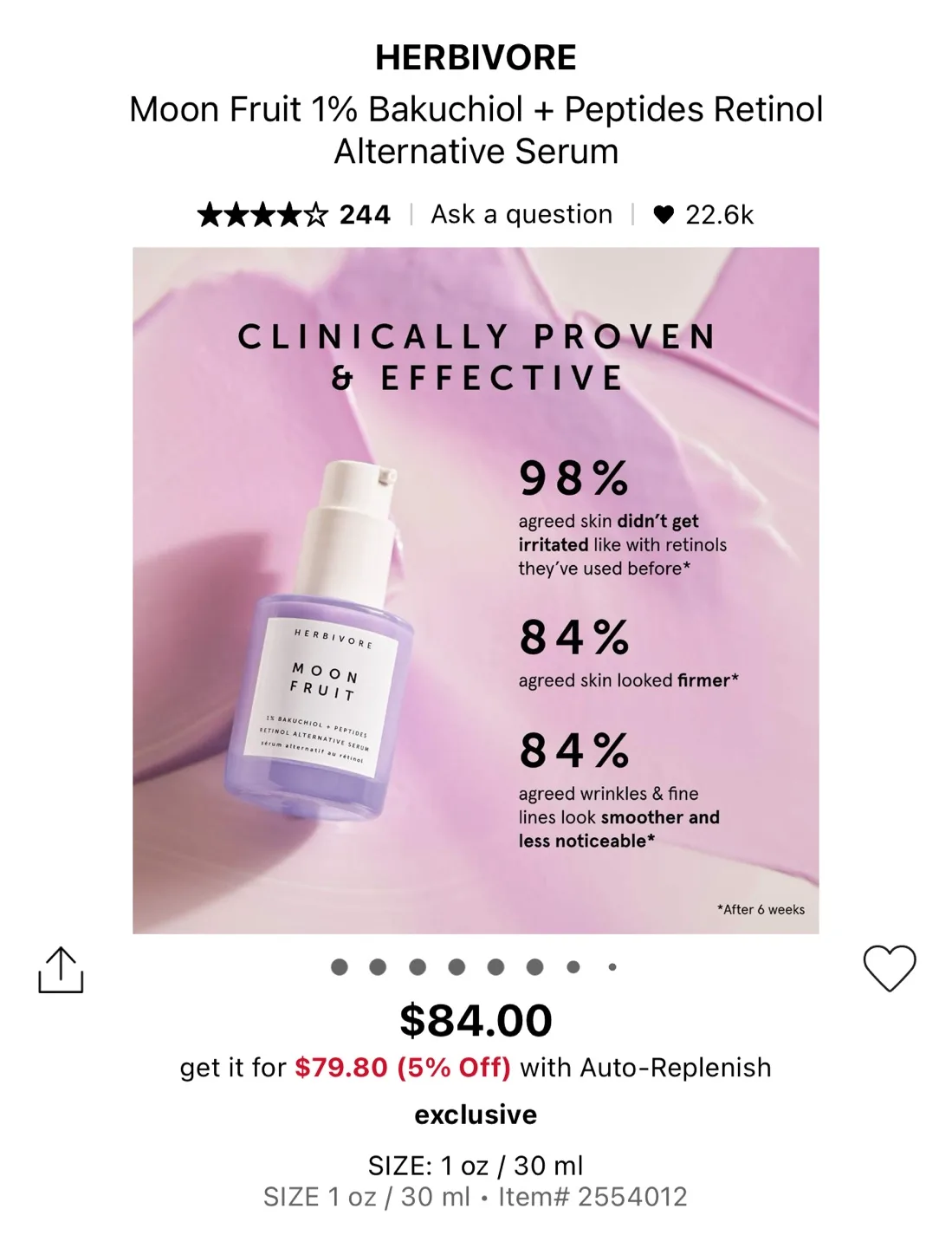 (Trial Size) HERBIVORE Moon Fruit Peptides Retinol Serum image indicator(3)