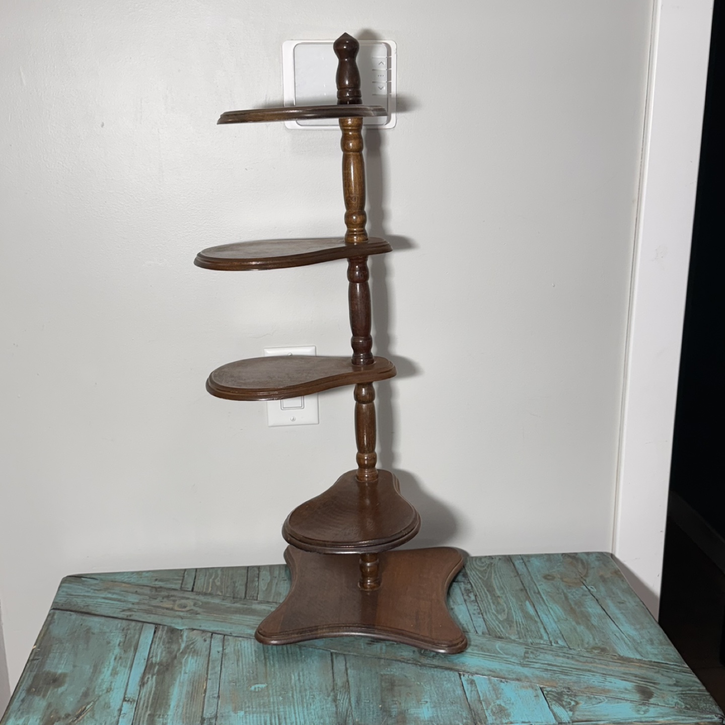 Mid Century 4 Tier Plant Stand Pedestal Base Swivel Wood