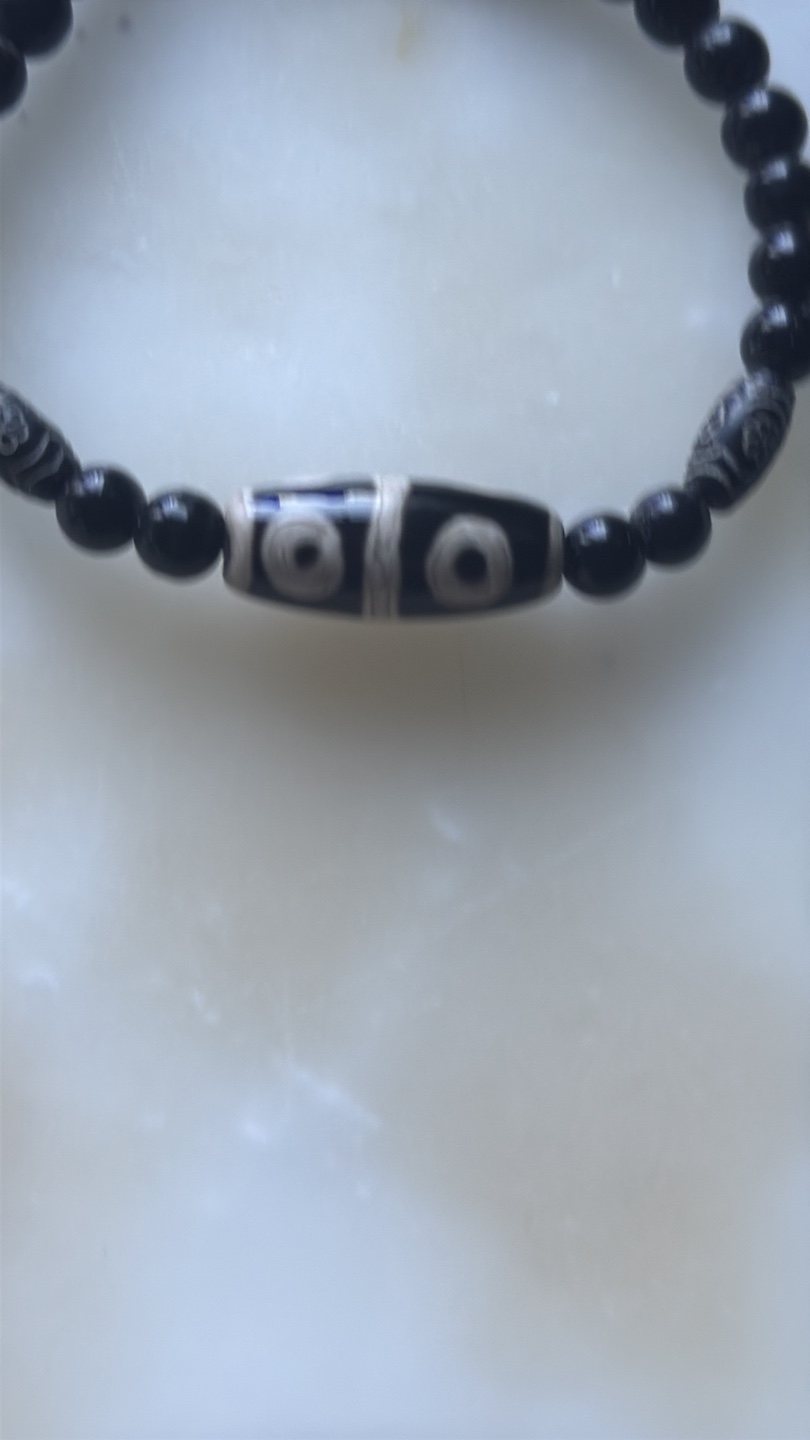 Black Beaded Bracelet with Dzi Bead Charm - photo 2