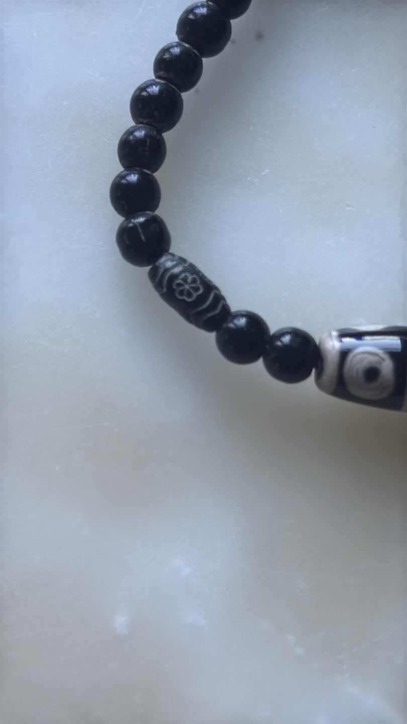 Black Beaded Bracelet with Dzi Bead Charm - photo 3