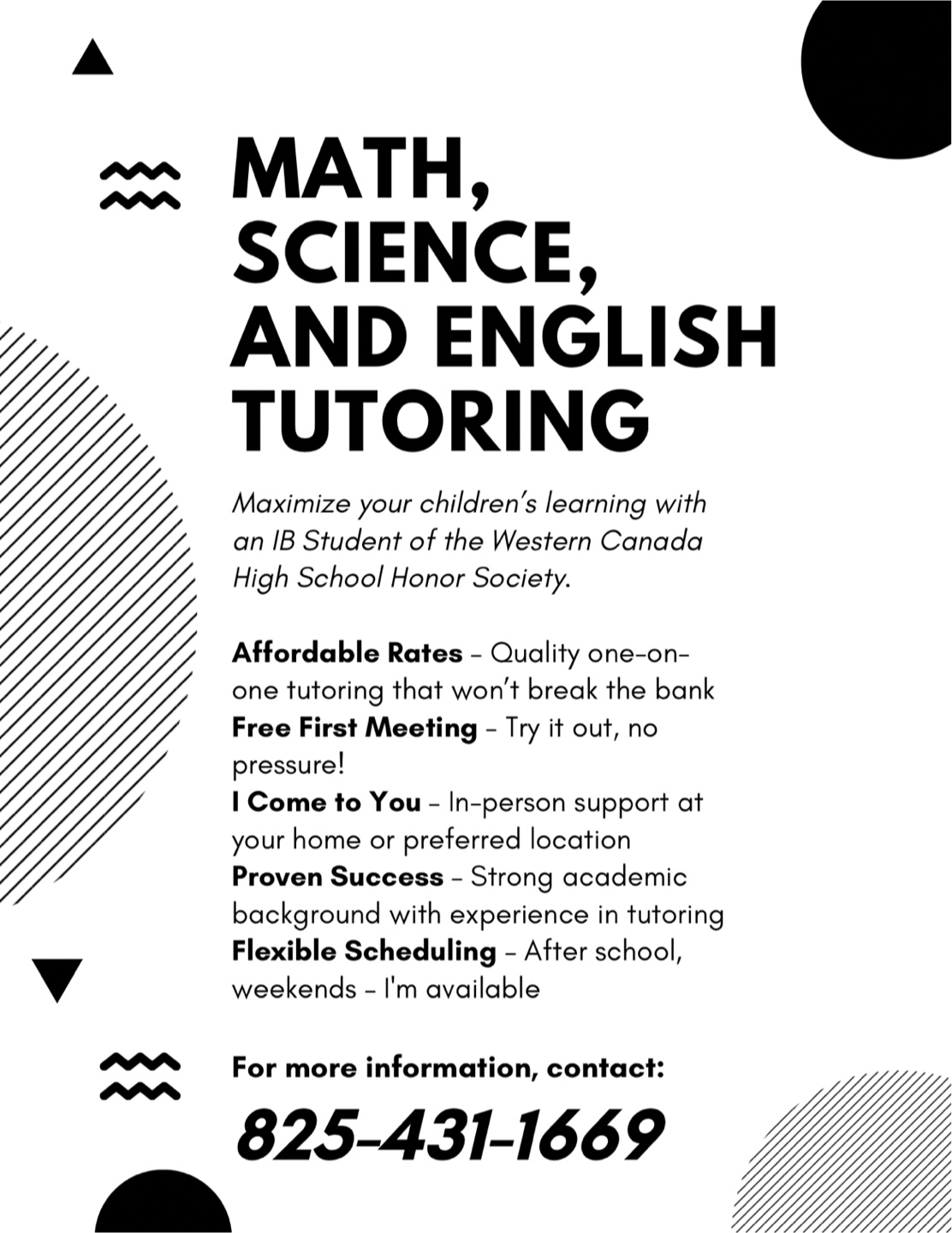 Math, Science, and English Tutoring