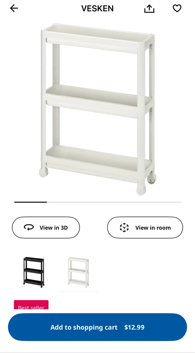 IKEA VESKEN 3-Tier Rolling Storage Cart thumbnail