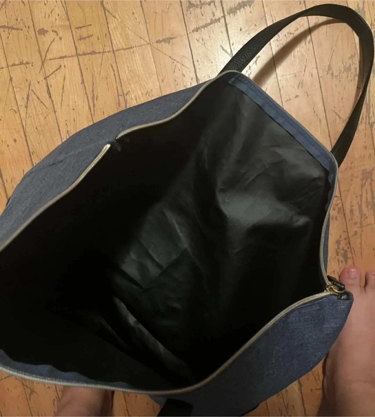 Large Blue Tote Bag with Leather Handles image indicator(2)