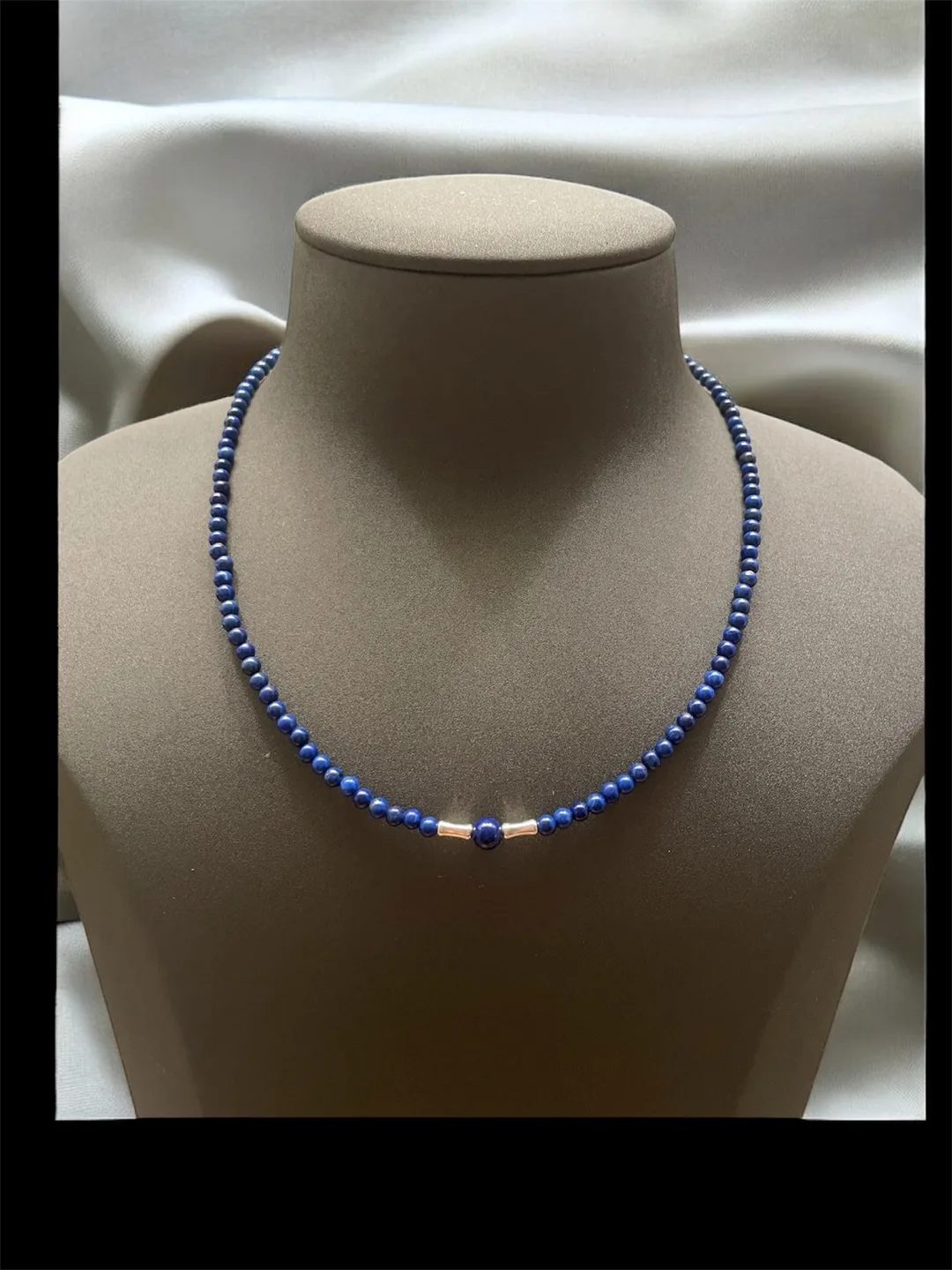 Lapiz Lazuli Beaded Necklace with 925 silver accents thumbnail