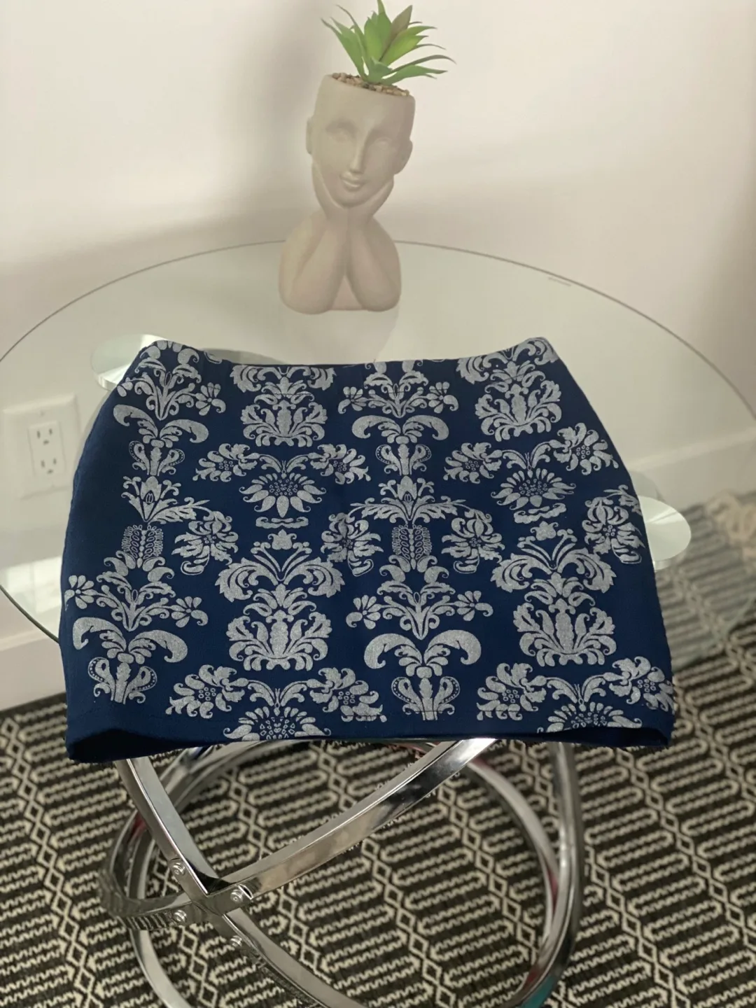 Navy Blue Damask Pencil Skirt thumbnail