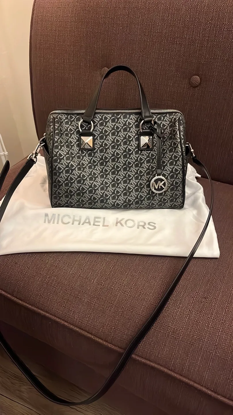 Michael Kors Black and Grey MK Logo satchel handbag thumbnail