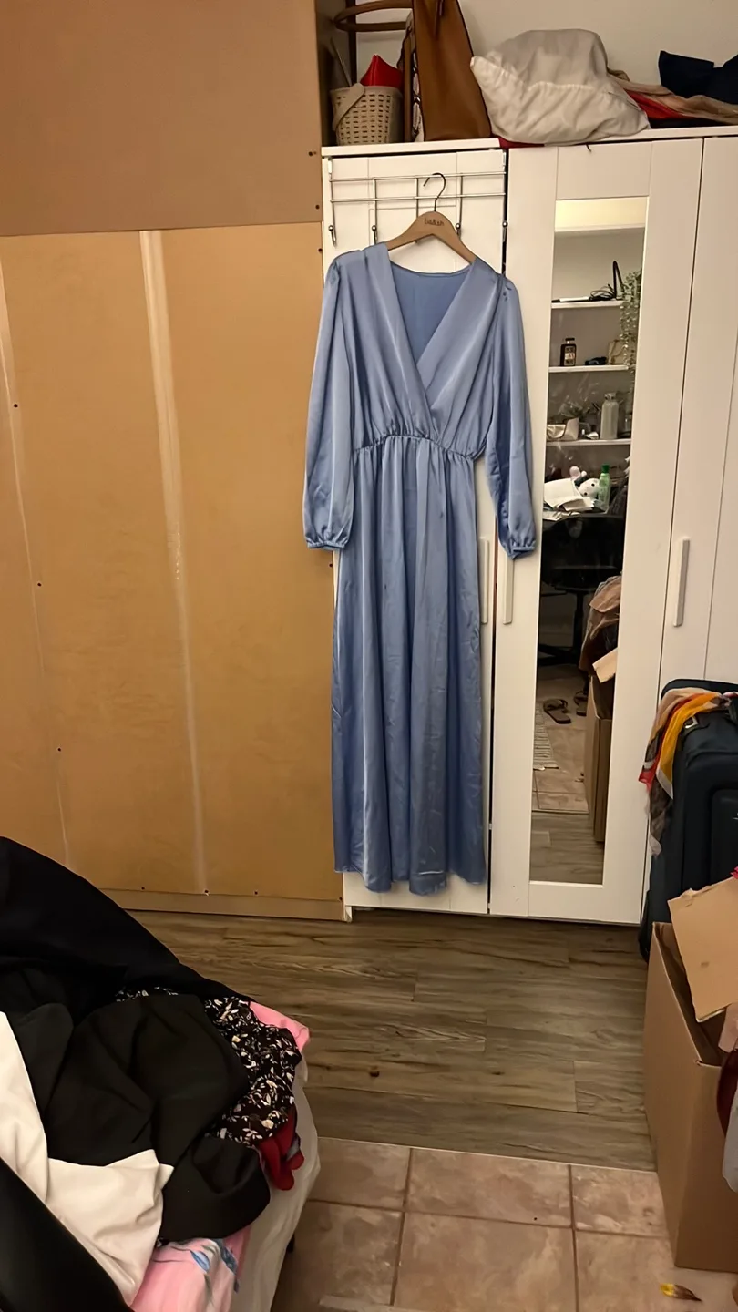 Flowy Blue Maxi Dress satin thumbnail