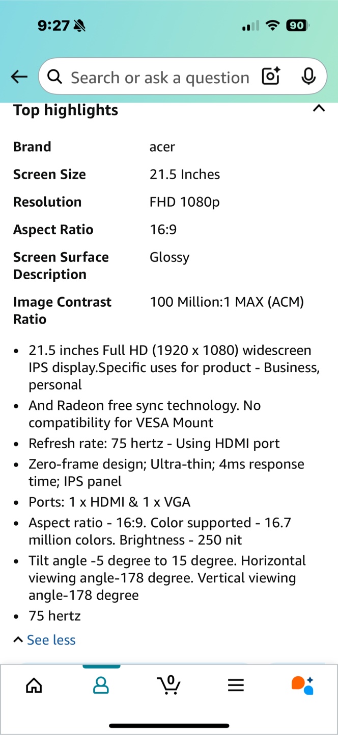 Acer 21.5-Inch Full HD IPS Ultra-Thin Zero Frame Monitor - photo 5