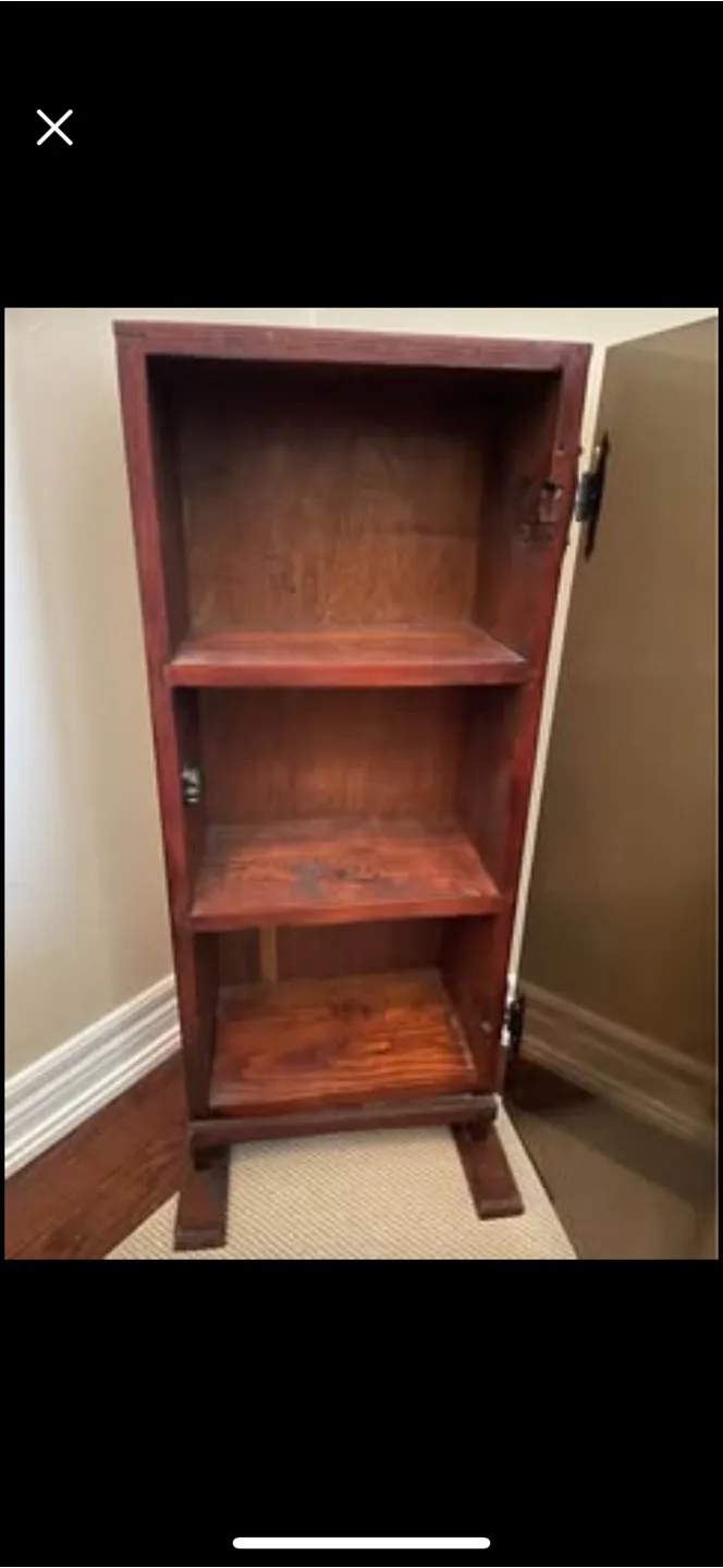 Vintage Wooden Storage Cabinet with Mirrored Door thumbnail
