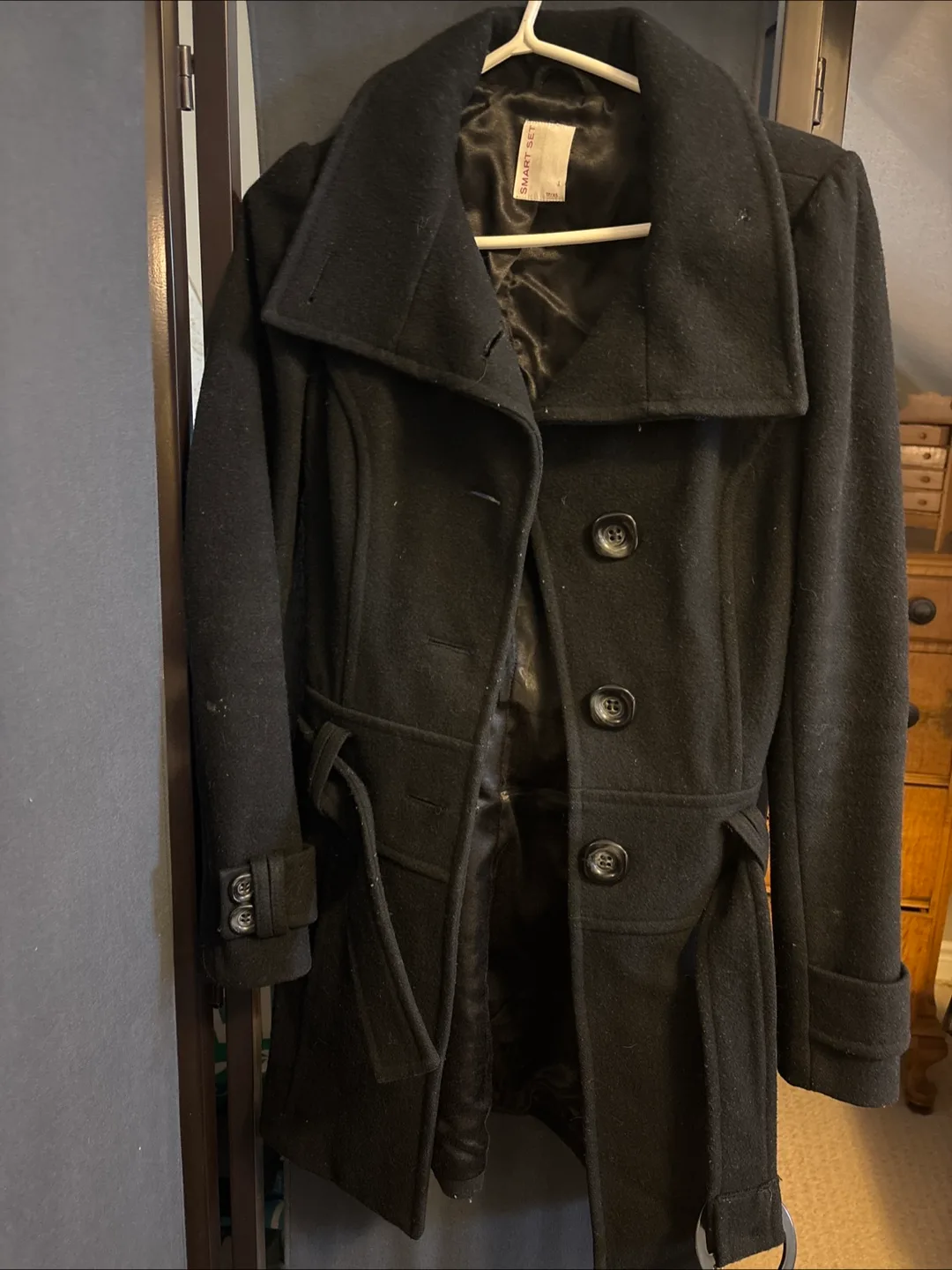 Black women's wool peacoat thumbnail