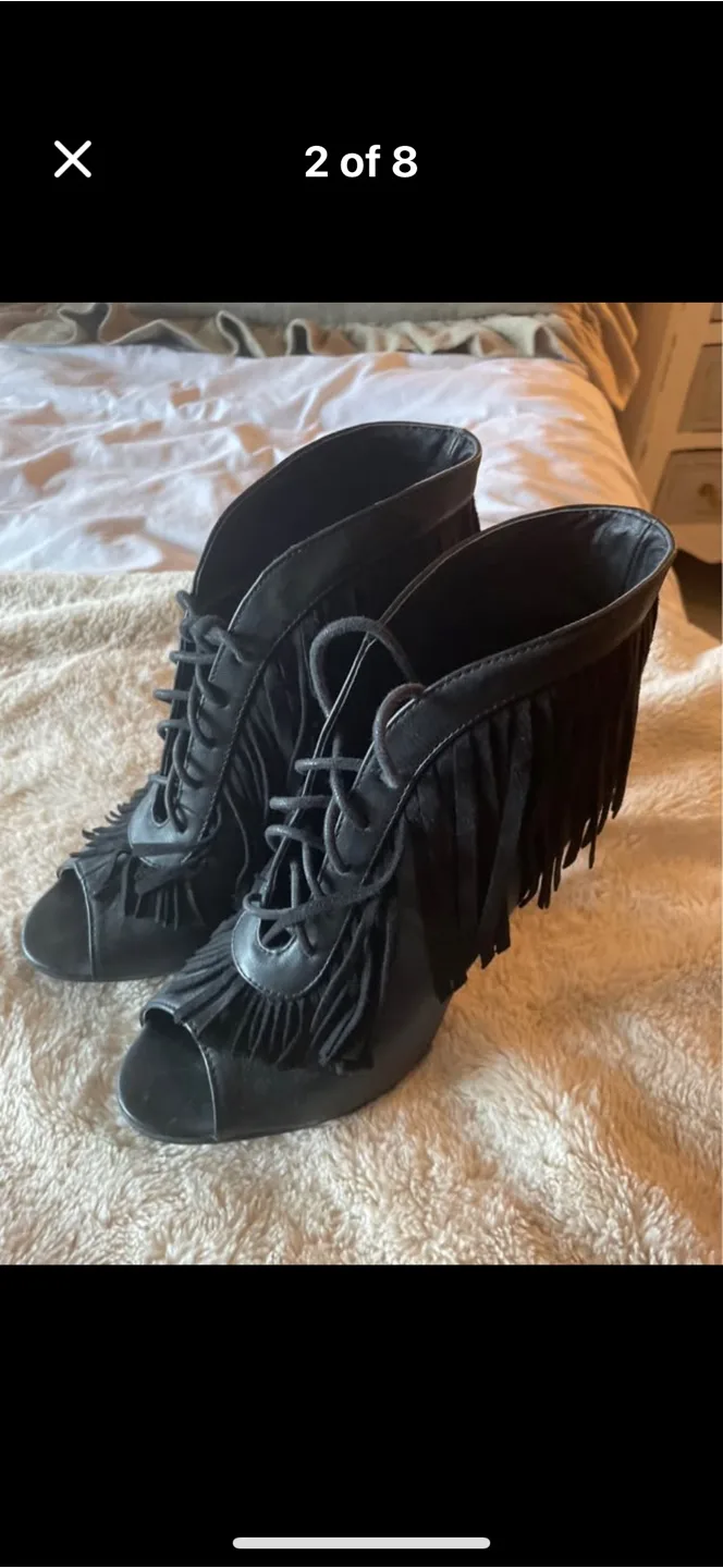 Black Suede Fringe Booties thumbnail