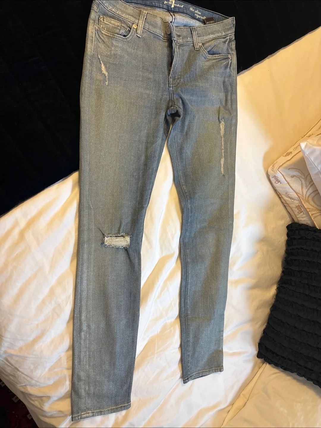7 For All Mankind The Skinny Distressed Jeans Size 28 thumbnail