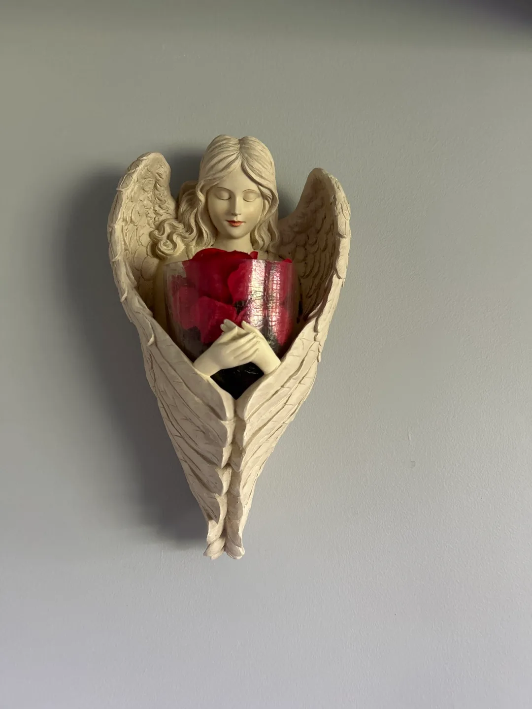 Angel Figurine Wall Decor with Glass Vase thumbnail
