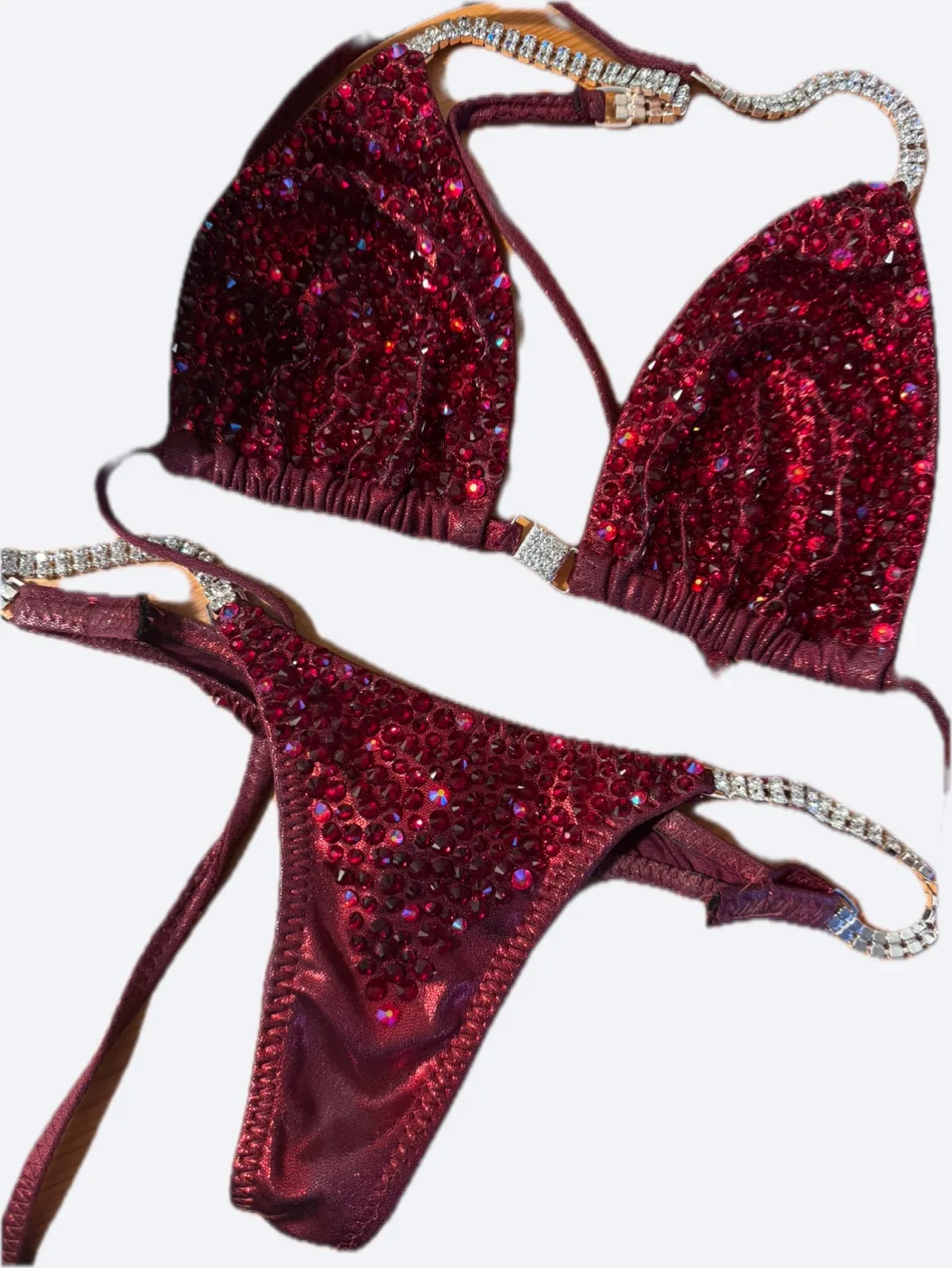Burgundy Crystal-Embellished Figure Competition Bikini thumbnail