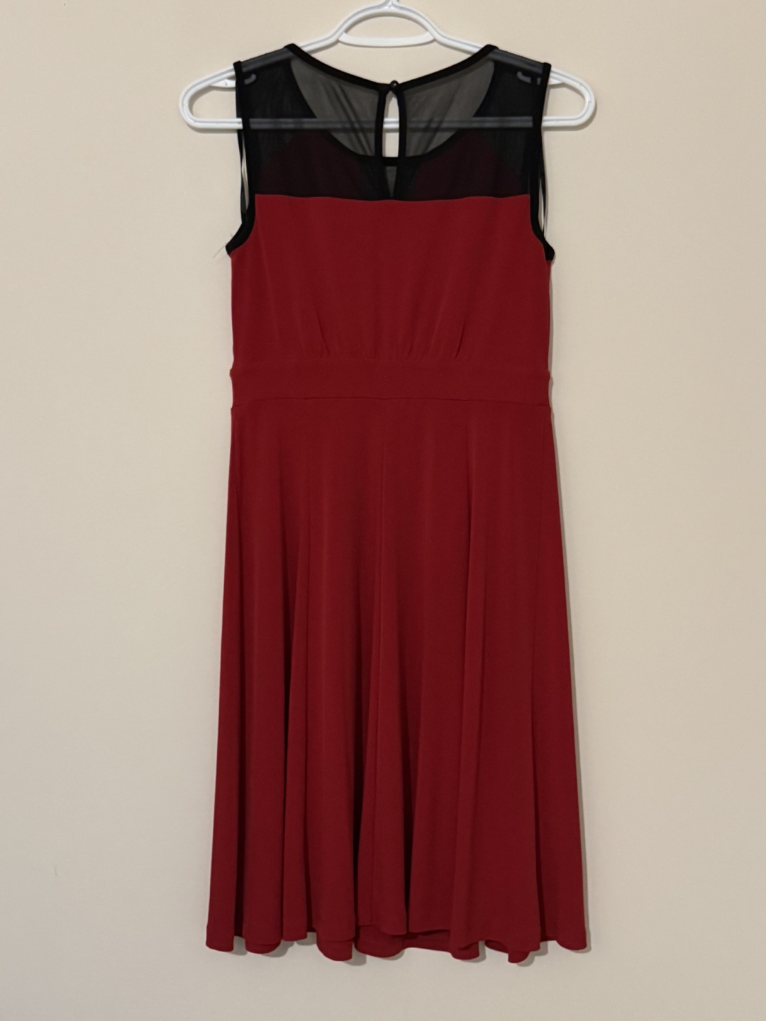 Red Sleeveless A-line Dress with Mesh Detail - photo 3