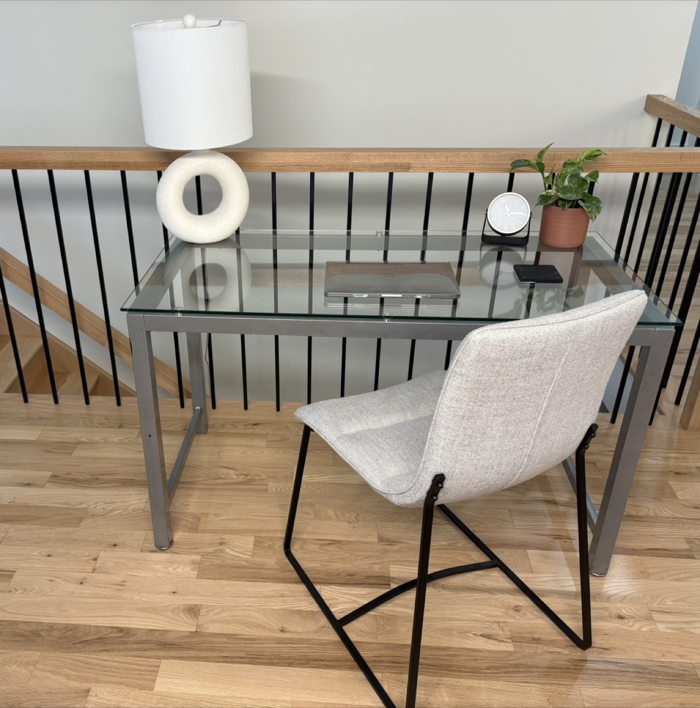 Glass Top Desk with Metal Frame