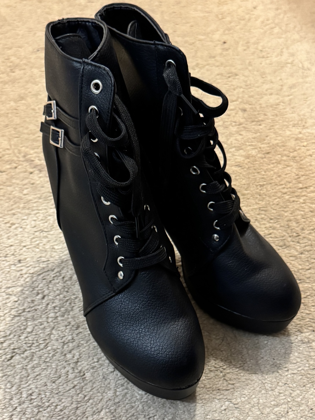 Black Lace-Up Booties with Buckles - photo 2