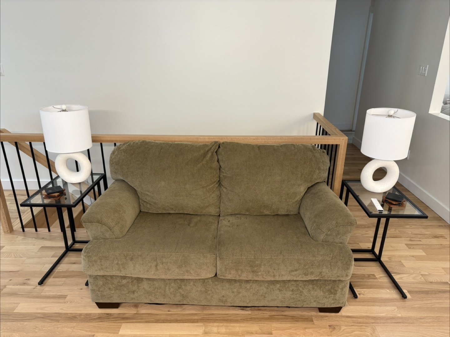 Used Loveseat - Olive Green Fabric - photo 2