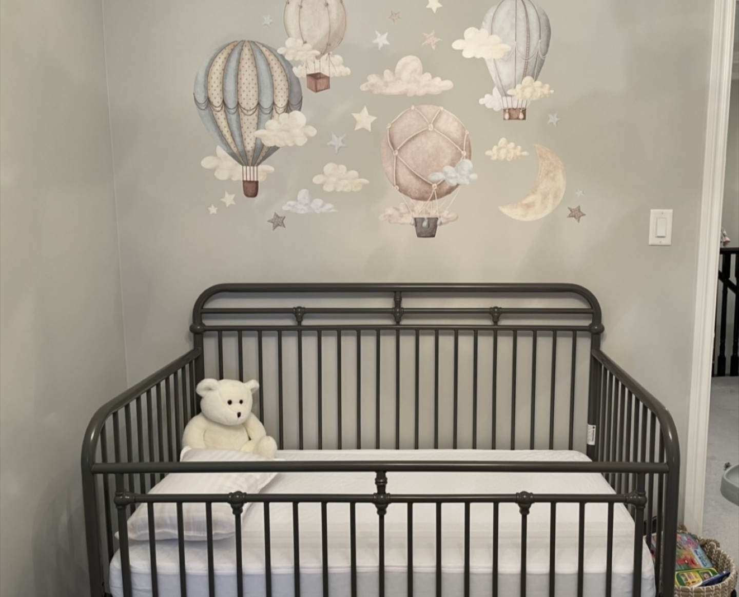 Metal 3-in-1 Convertible Crib and Mattress- Grey