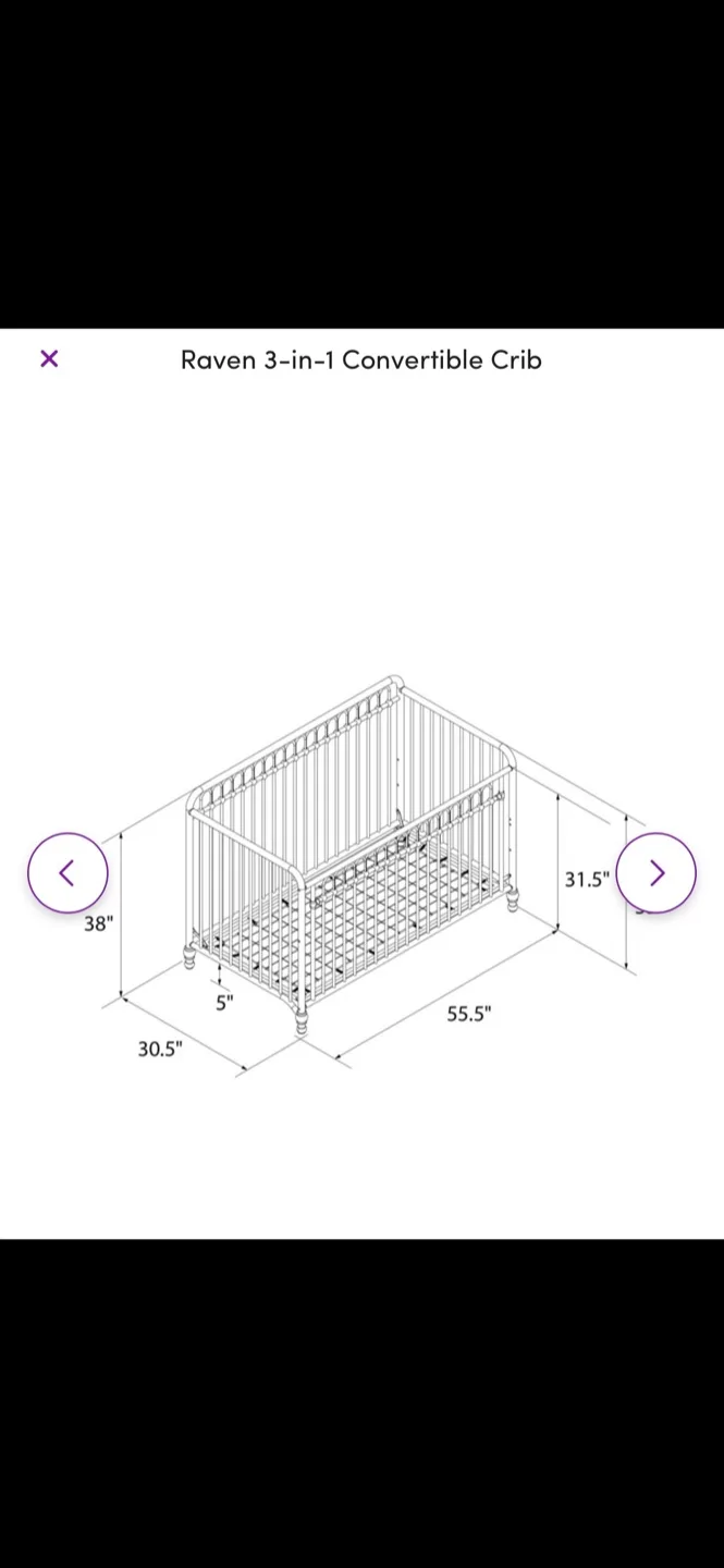 Metal 3-in-1 Convertible Crib and Mattress- Grey image indicator(3)