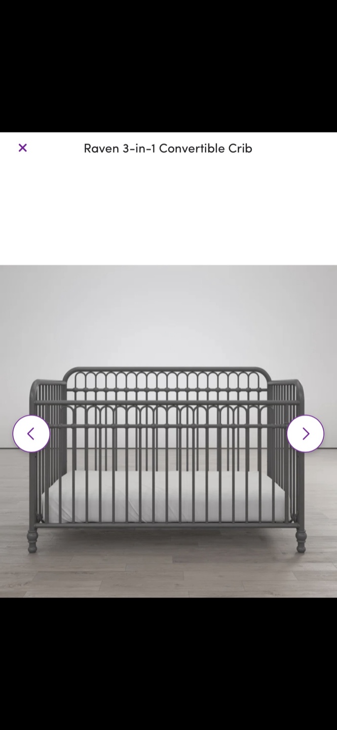 Metal 3-in-1 Convertible Crib and Mattress- Grey - photo 2