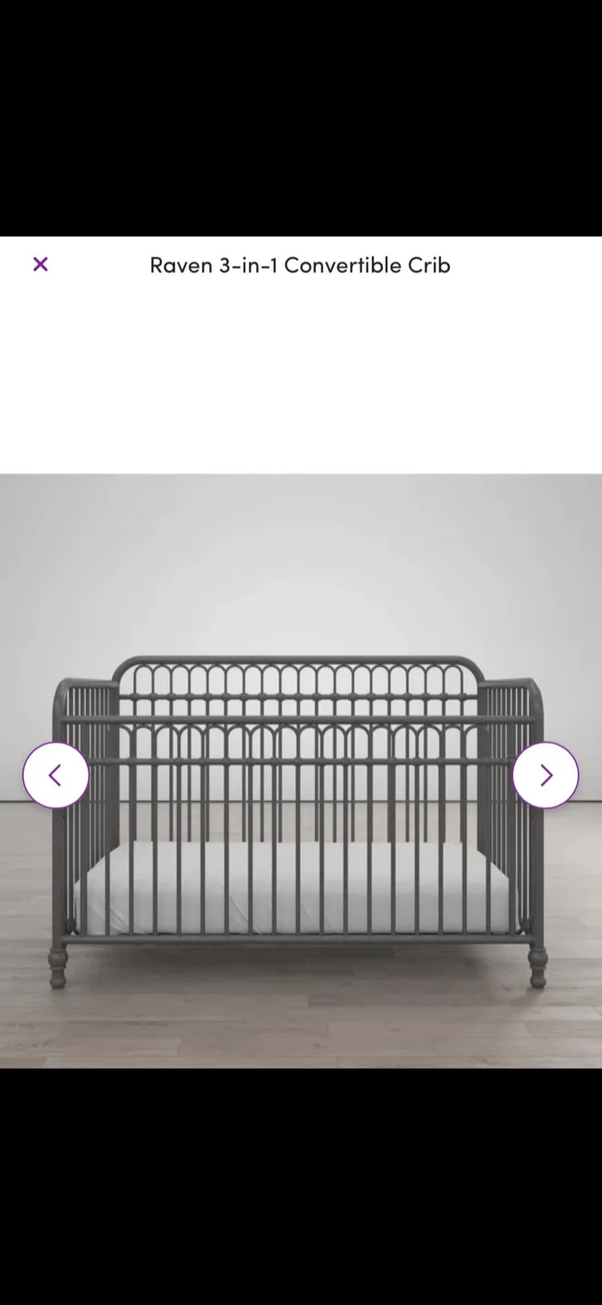 Metal 3-in-1 Convertible Crib and Mattress- Grey image indicator(2)