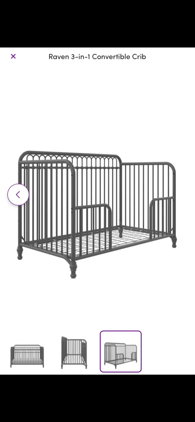 Metal 3-in-1 Convertible Crib and Mattress- Grey image indicator(4)